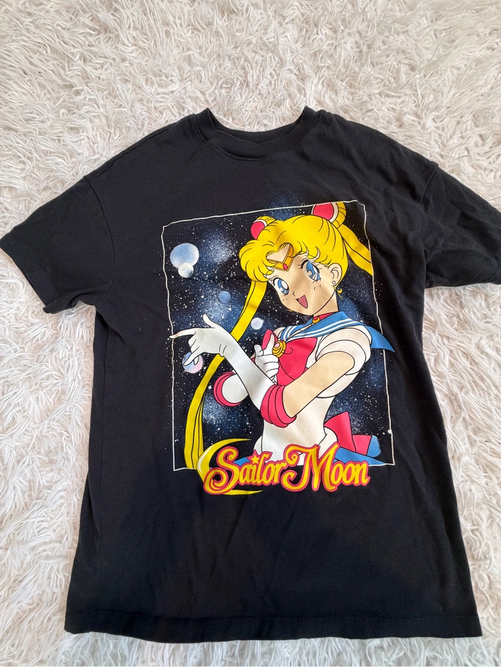 Sailor Moon Girls' Black Short Sleeve Graphic Tee - Anime Logo